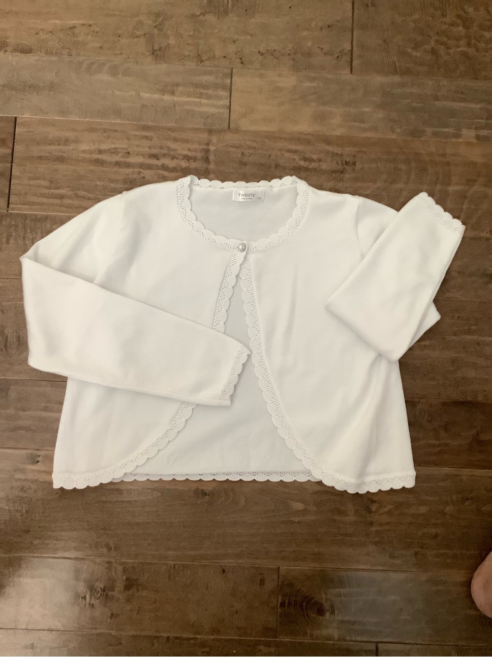 Girls' White Lace-Trim Cardigan Sweater